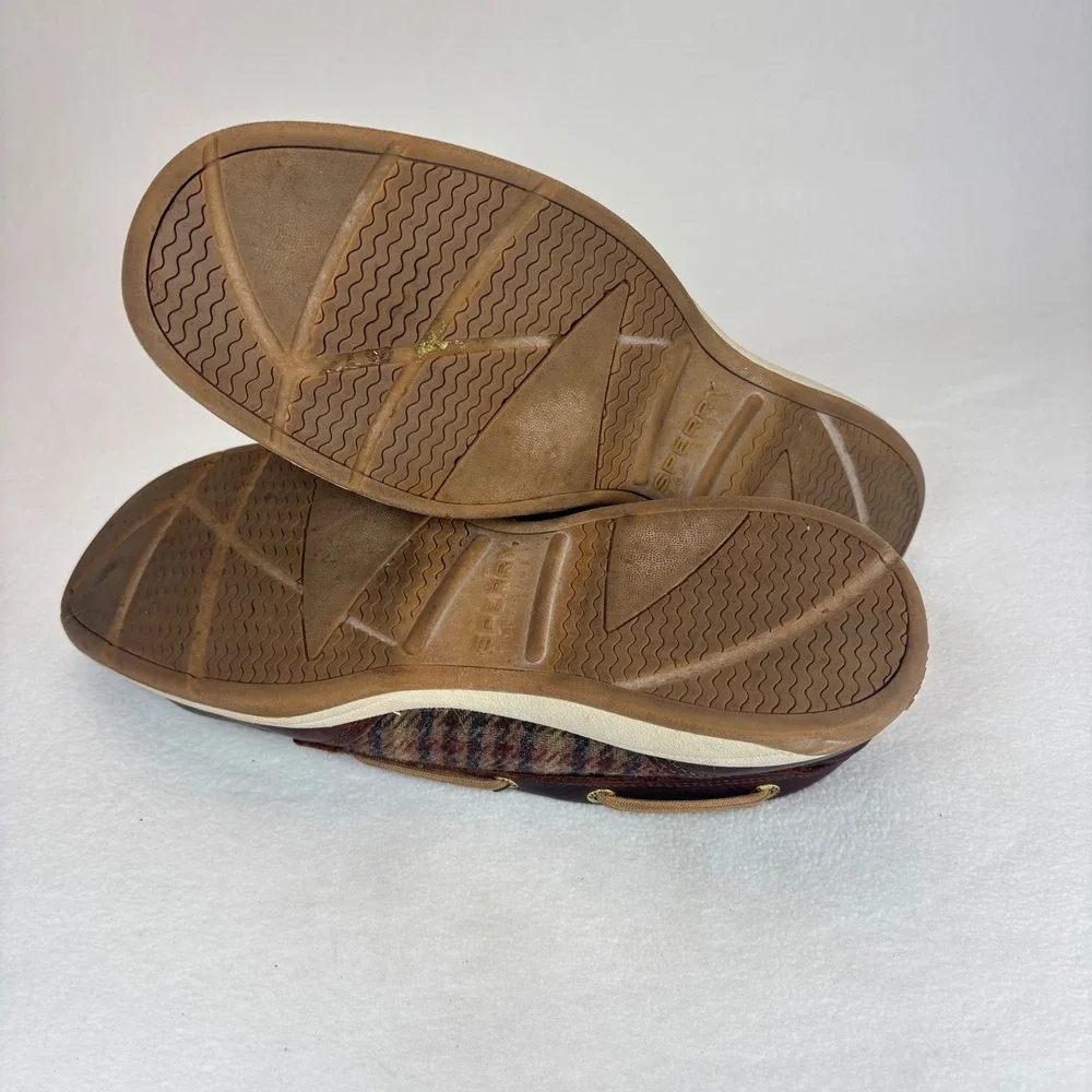Sperry Boat Shoes Mens 11M Brown Leather Wool Tweed STS99113 Preppy